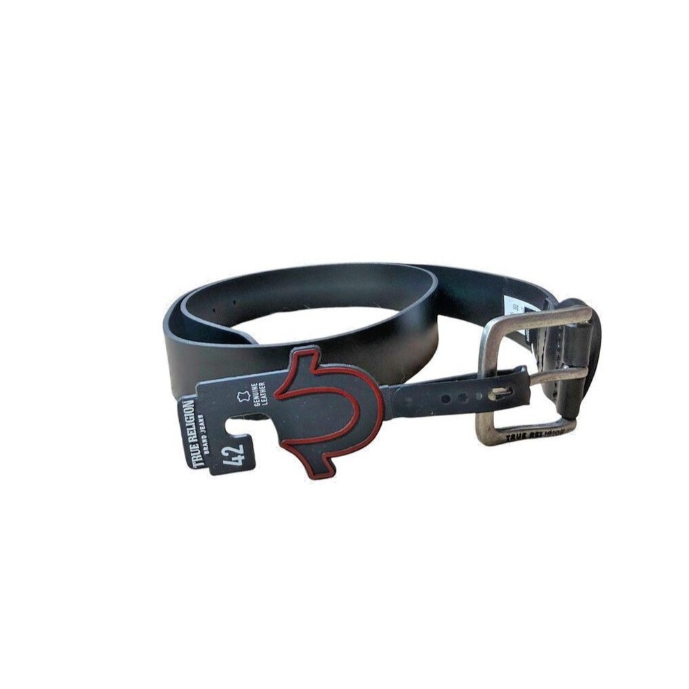 True Religion Earl Horseshoe Rivet Keeper Belt Black Mens Size 42 Leather NWT